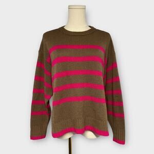 360 Cashmere Striped 100% Cashmere Crewneck Sweater Tan Pink Size XS
